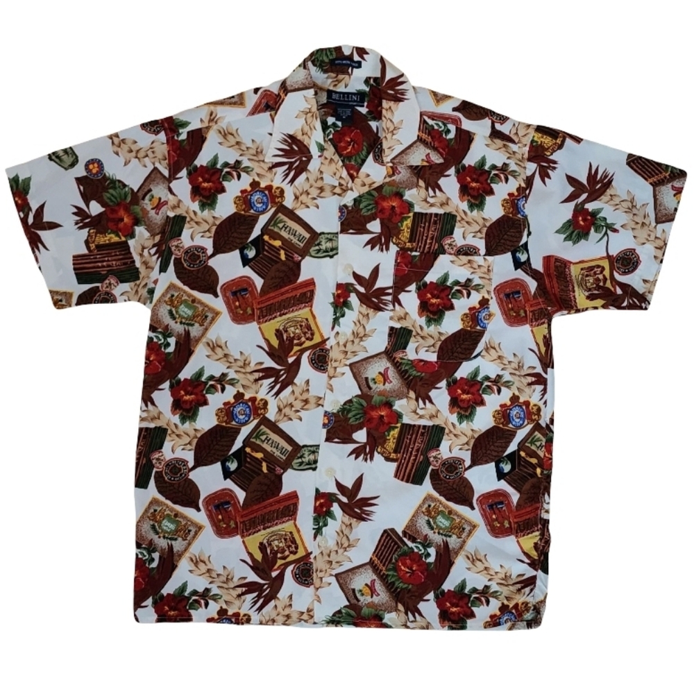 Bellini Sport‎ Y2K Hawaiian Jamaican King Shirt Cigar Print Men's Medium